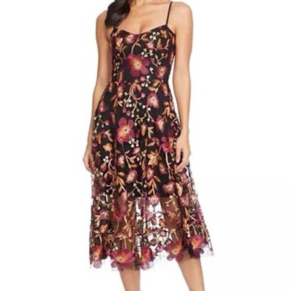 Dress the Population Uma Embroidered Fit & Flare Cocktail Dress Wedding Guest XS